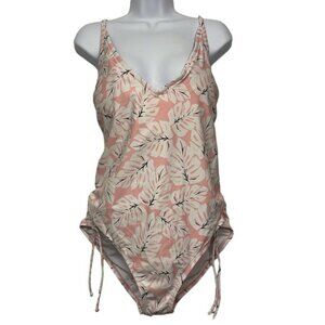 Kona Sol Pink & White Tropical Side Tie V-Neck Swimsuit Size XL EUC #1396